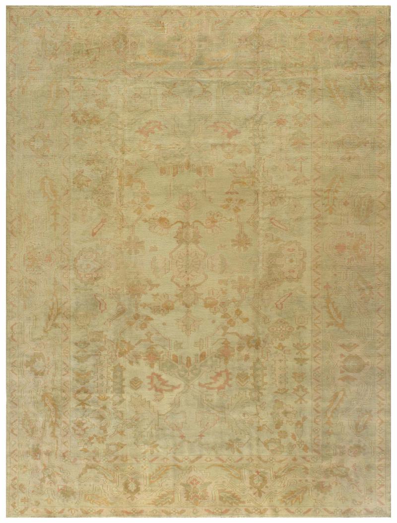 Antique Turkish Oushak Pale Sage Green Wool Carpet