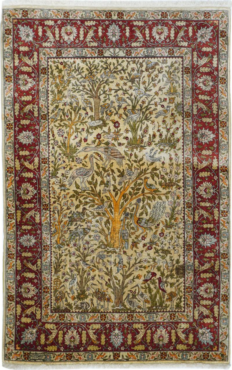Antique Turkish Silk Hereke Rug 3 3 x 5 1 