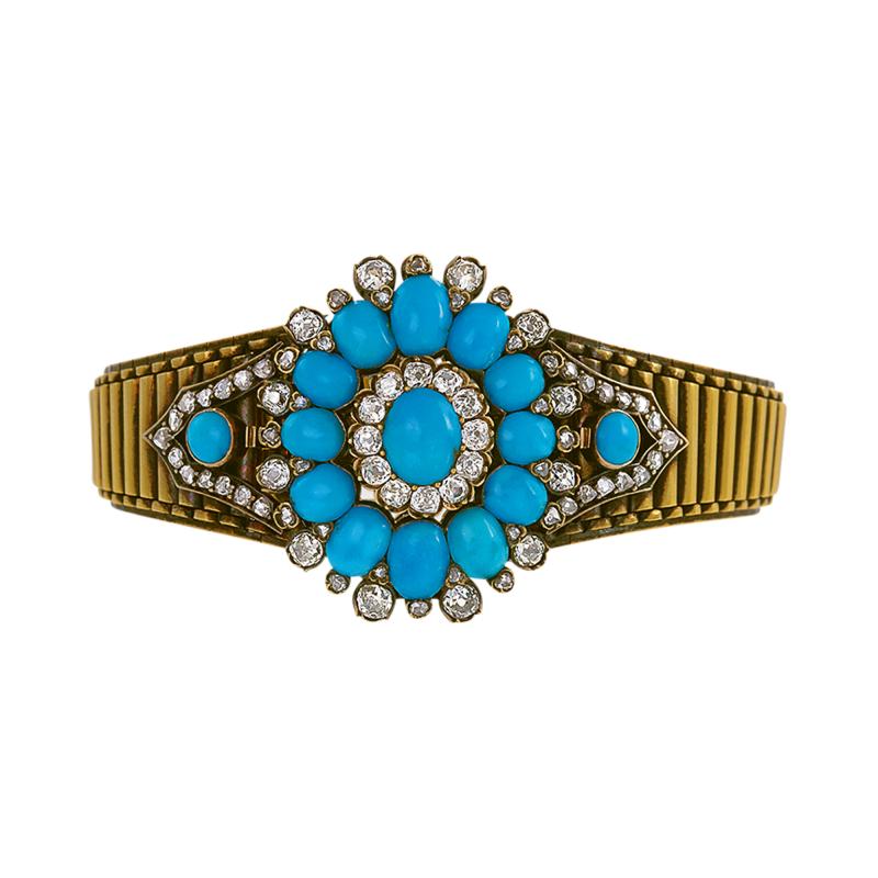 Antique Turquoise Diamond and Gold Bracelet Pendant