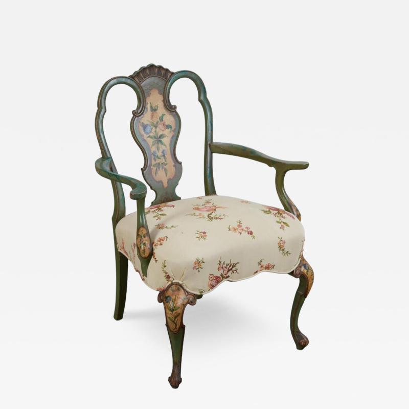 Antique Venetian Chinoiserie Fauteuil Arm Chair W Schumacher Fabric