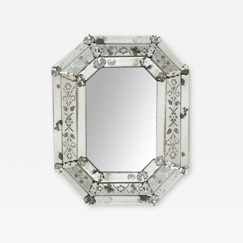 Antique Venetian Etched Glass Octagonal Cushion Mirror