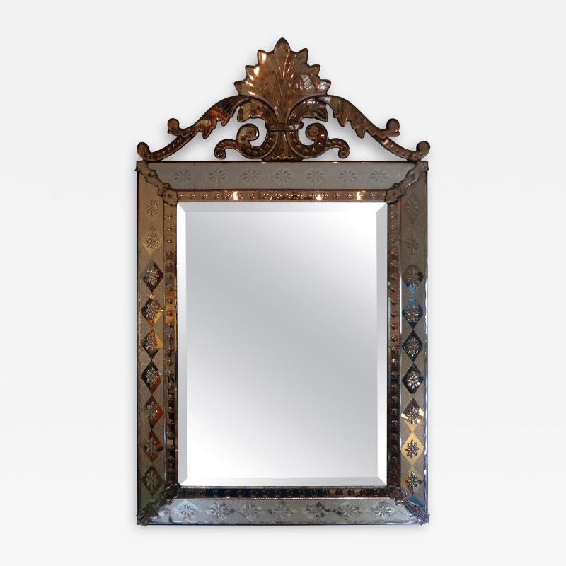 Antique Venetian Mirror with Geometric Design