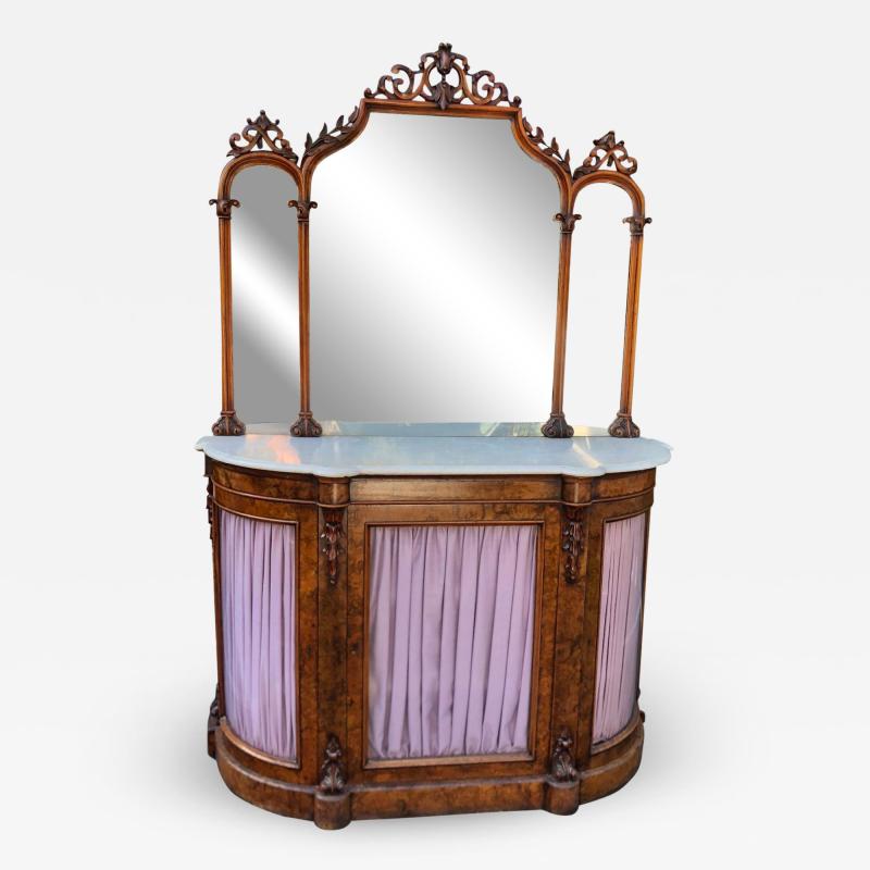 Antique Victorian Burl Walnut Sideboard Vitrine Buffet W Mirror