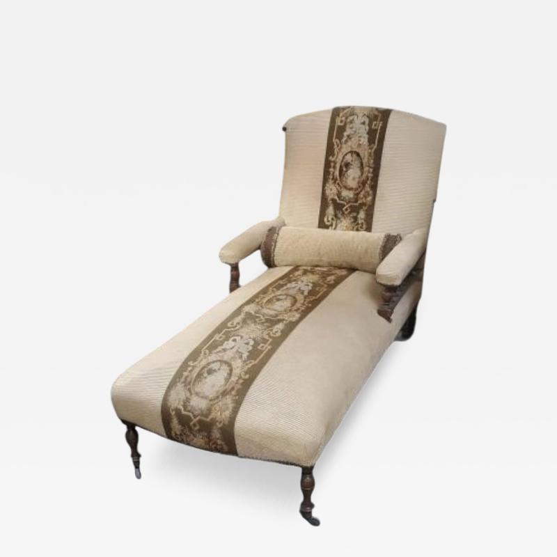 Antique Victorian Eastlake Chaise Lounge W Tapestry Stripe