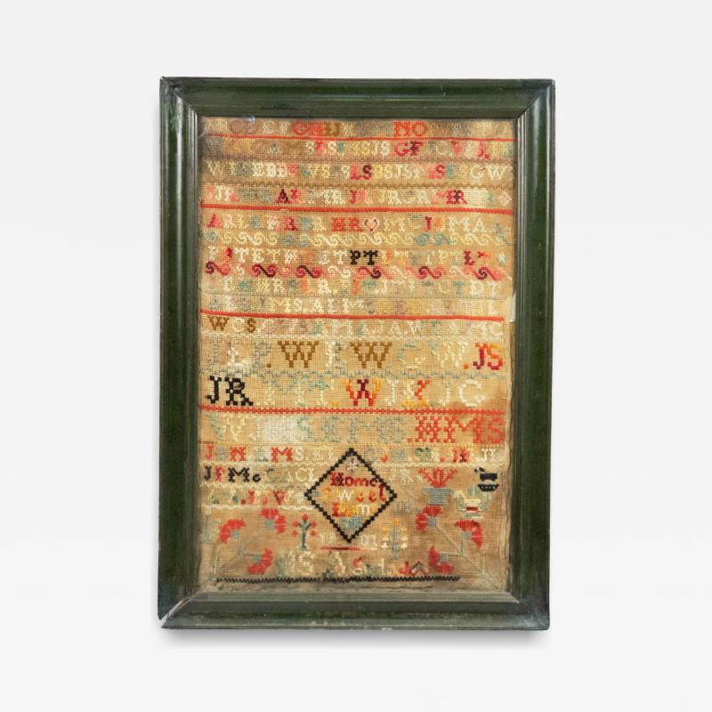 Antique Victorian Embroidered Alphabet Sampler