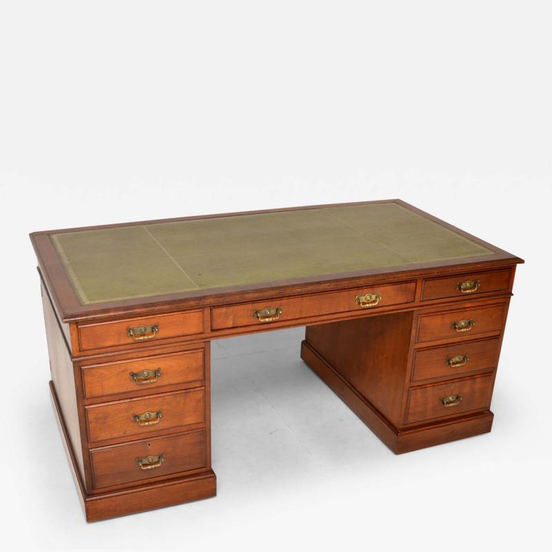 Antique Victorian Walnut Leather Top Partners Desk