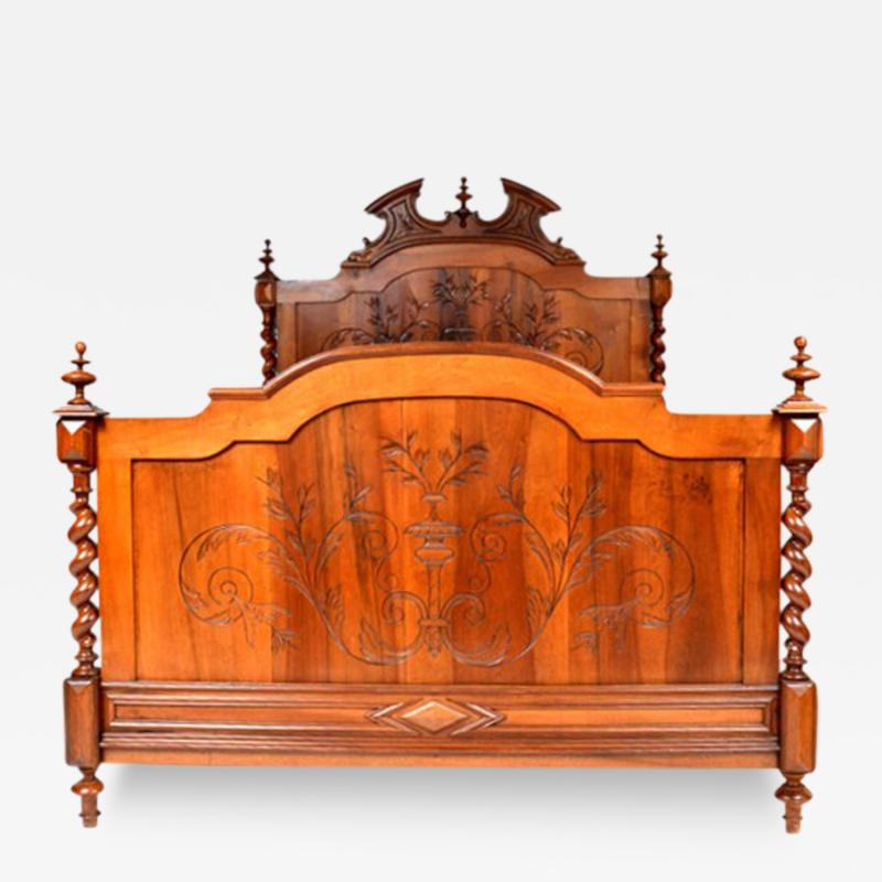 Antique Walnut Bed Louis XIII French Barley Twist Queen Full Size