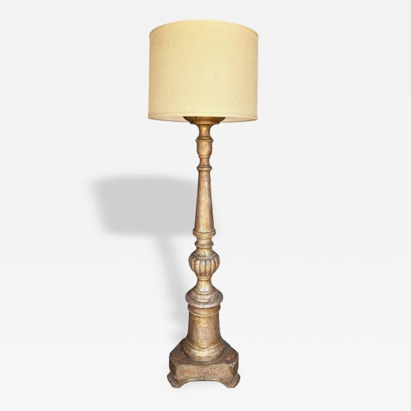 Antique White Gold Giltwood Floor Lamp W Custom Shade