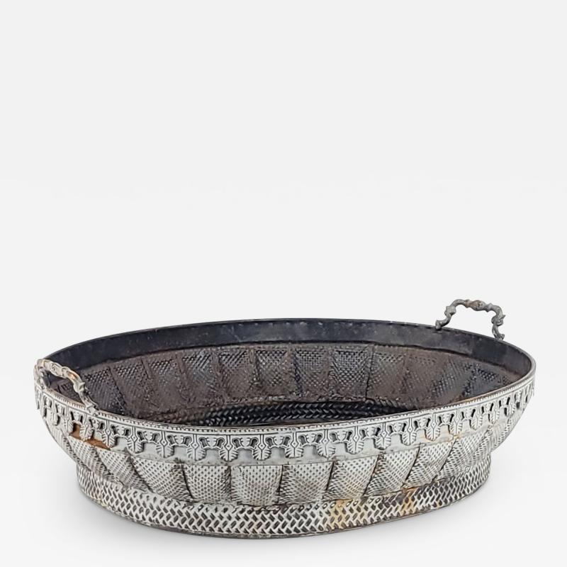 Antique White Metal Centerpiece with Tole Liner circa 1900