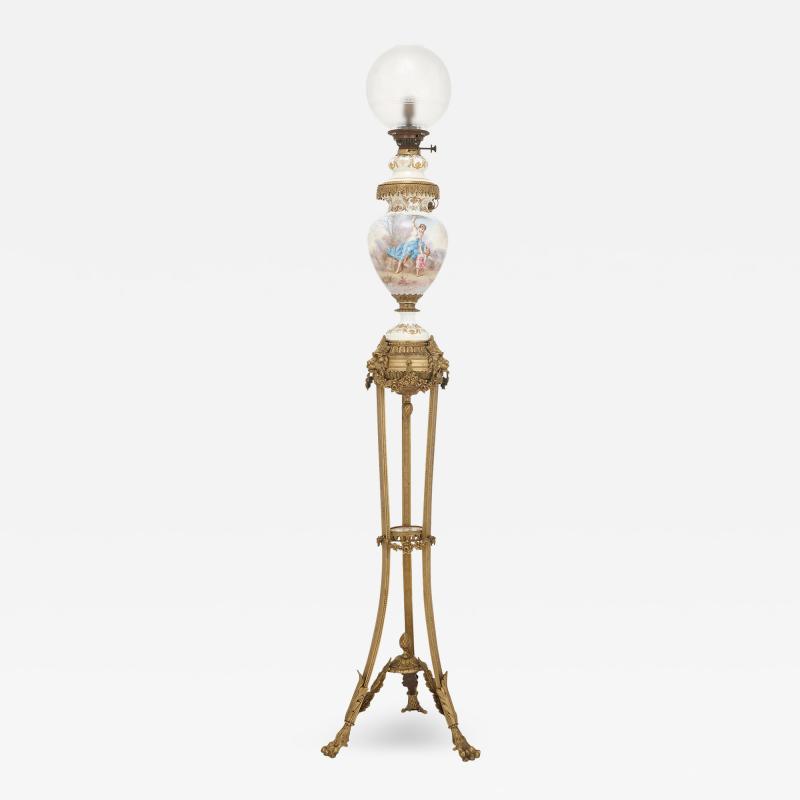 Antique gilt bronze and Sevres style porcelain floor standing lamp