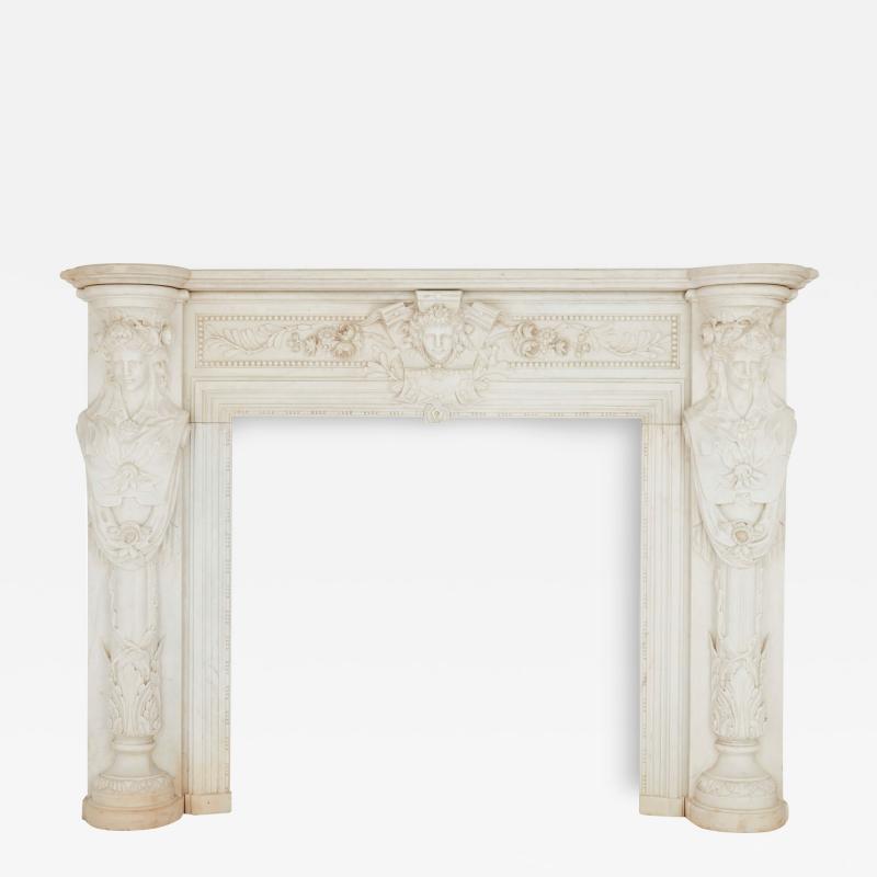 Antique large white marble fireplace French 19th century