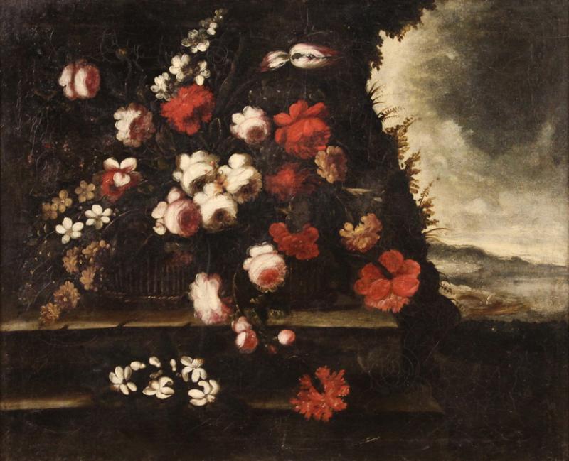 Antique painting still life with flowers from 18th century