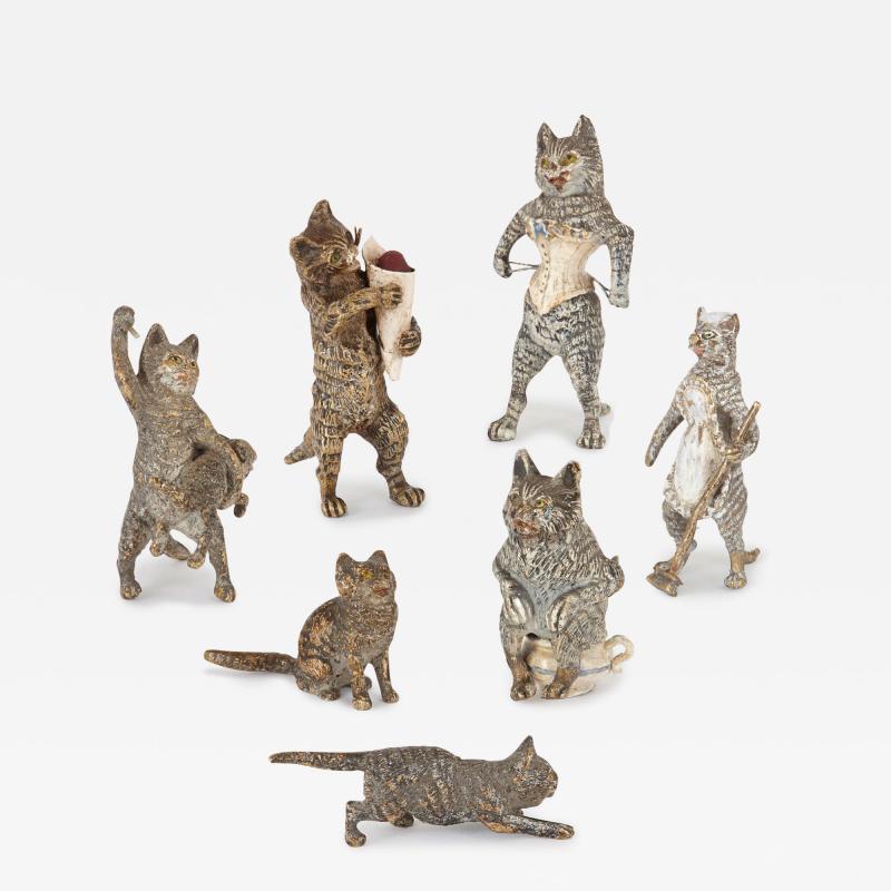Antique set of Viennese cold painted bronze cats