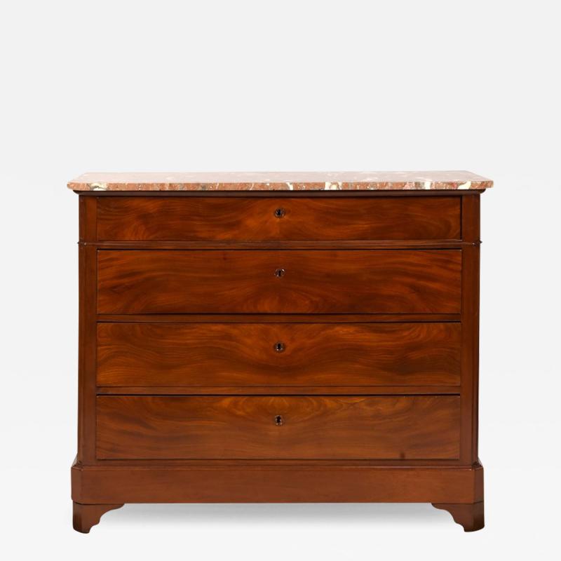 Antiques Louis Philippe Flame Mahogany Chest Commode With Marble Top France