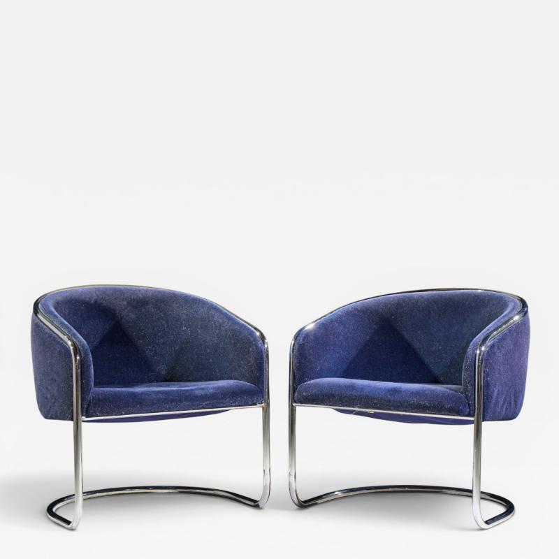 Anton Lorenz Anton Lorenz for Thonet Mid Century Chrome Tub Chairs Pair