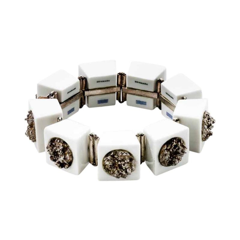 Anton Michelsen Anton Michelsen White Royal Copenhagen Porcelain with Sterling Silver Bracelet