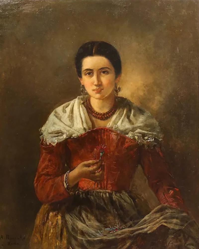 Anton Romako 19th Century Portrait Painting of a Women by Anton Romako Austrian 1832 1889 