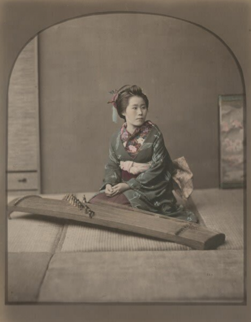 Antonio Beato Seated Woman playing string instrument Koto 1900