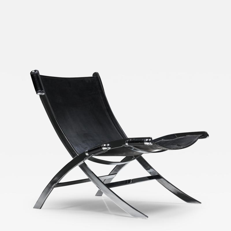 Antonio Citterio Black Leather Scissor Chair by Antonio Citterio for Flexform 1980s