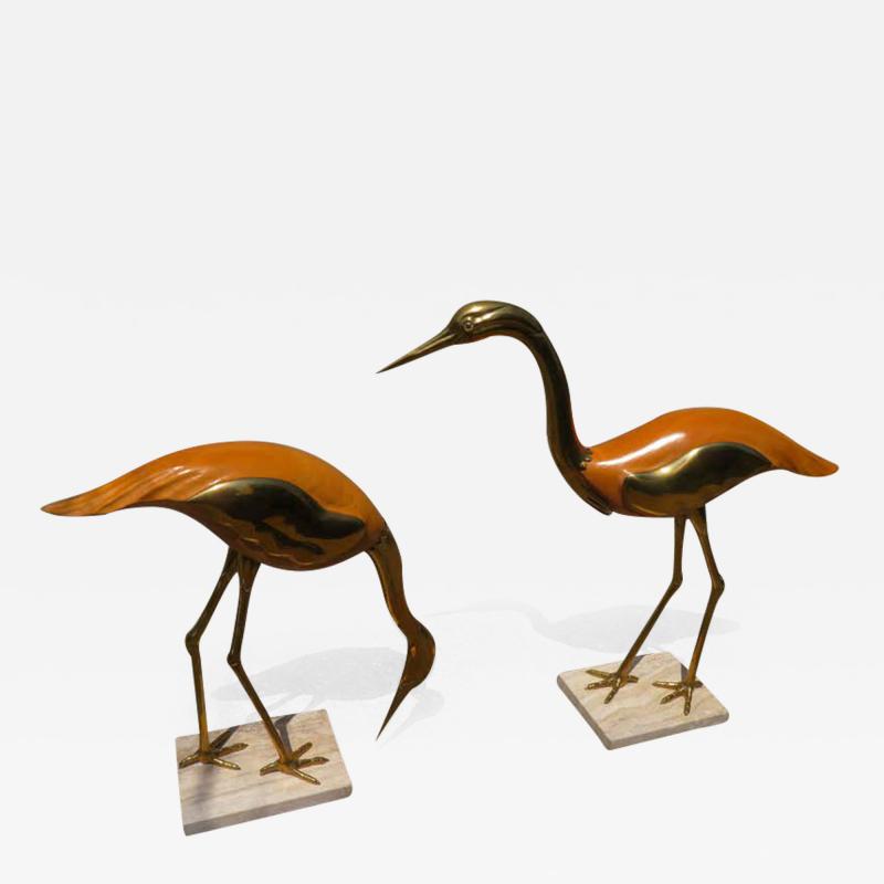 Antonio Pavia Magnificent Pair of Large Italian Antonio Pavia Style Egrets Cranes Travertine