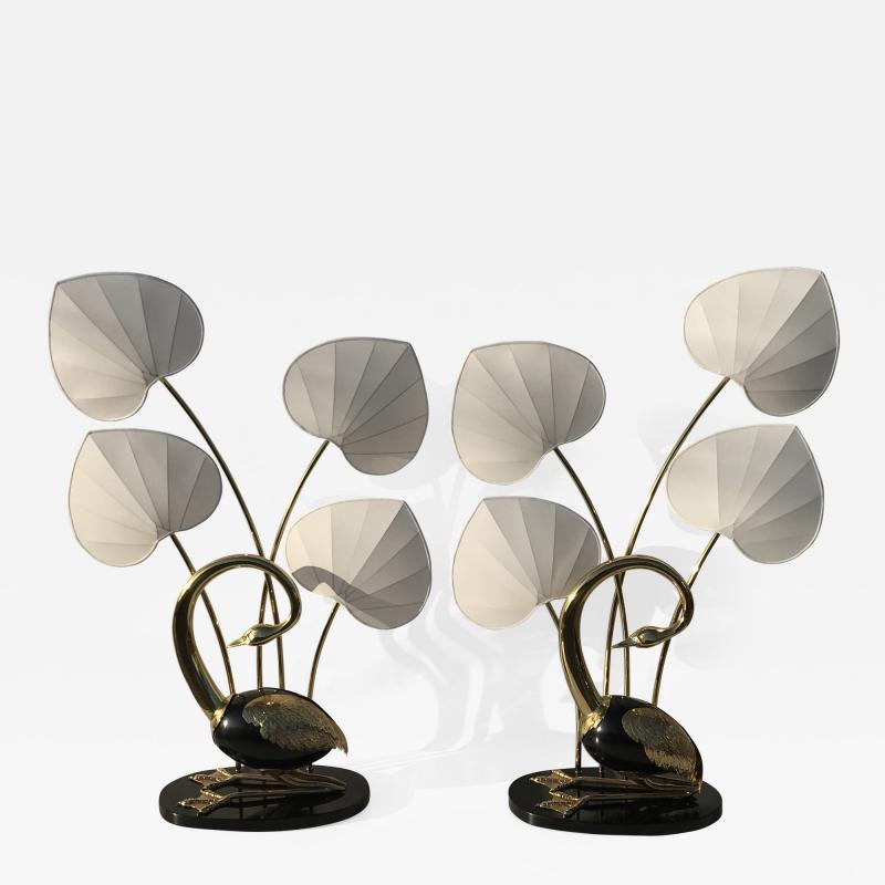 Antonio Pavia Pair of Seated Brass Egret Flamingo Floor Lamps by Antonio Pavia