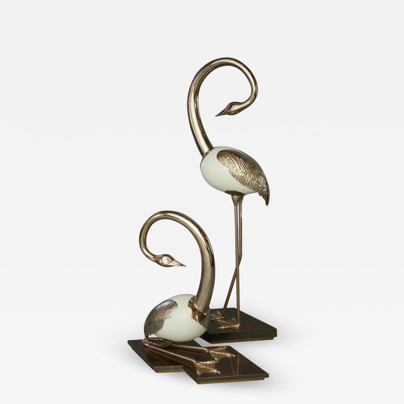 Antonio Pavia Set of Brass Flamingo Crane Sculptures