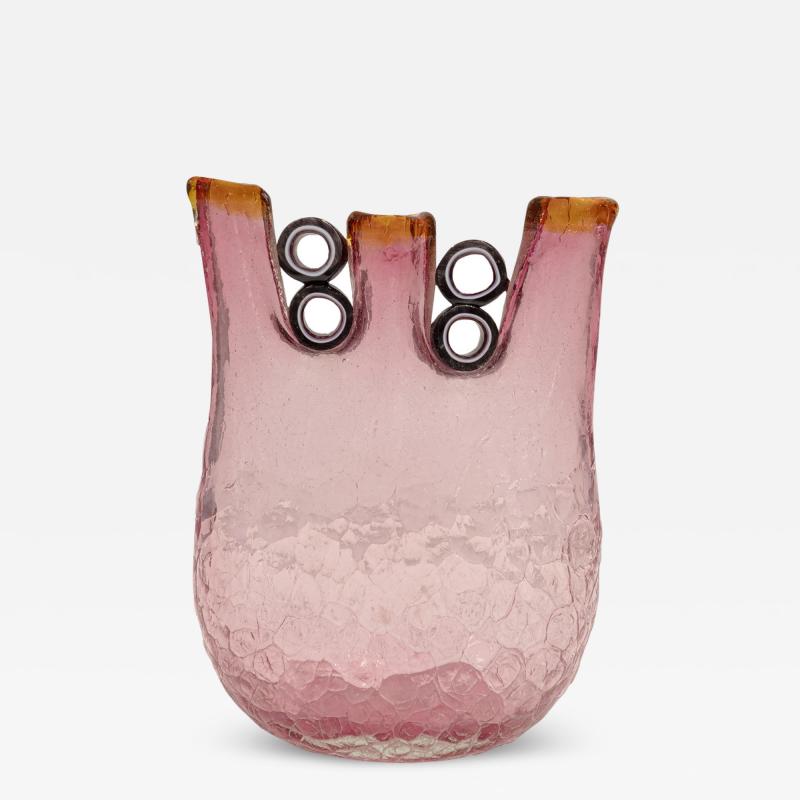 Anzolo Fuga Anzolo Fuga Hand Blown Pink Vase with Rings 1963 68