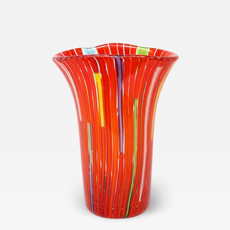 Anzolo Fuga Anzolo Fuga Hand Blown Vase with Multicolor Vertical Rods 1955 56