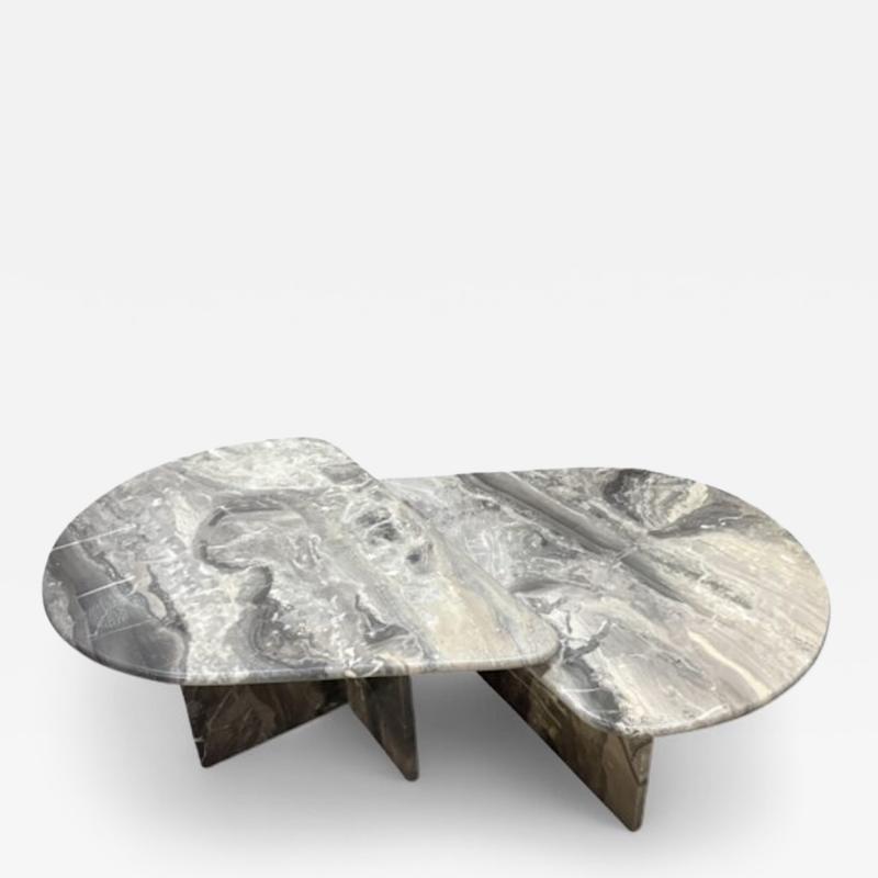Arabescato Grey Marble Teardrop Low Tables Italy 1980s