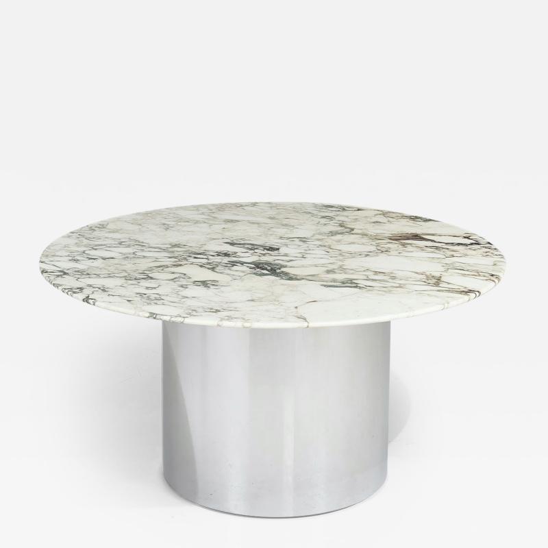 Arabescato Marble and Stainless Steel Drum Dining Table Italy 1970