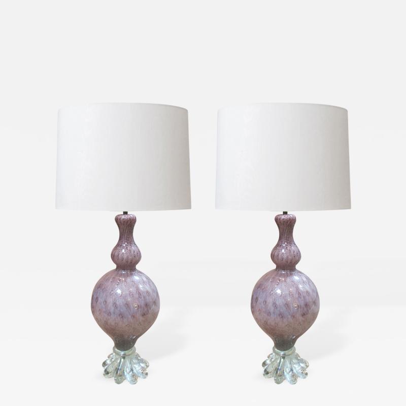 Archimede Seguso A good quality pair of Archimedes Seguso amethyst baluster form lamps