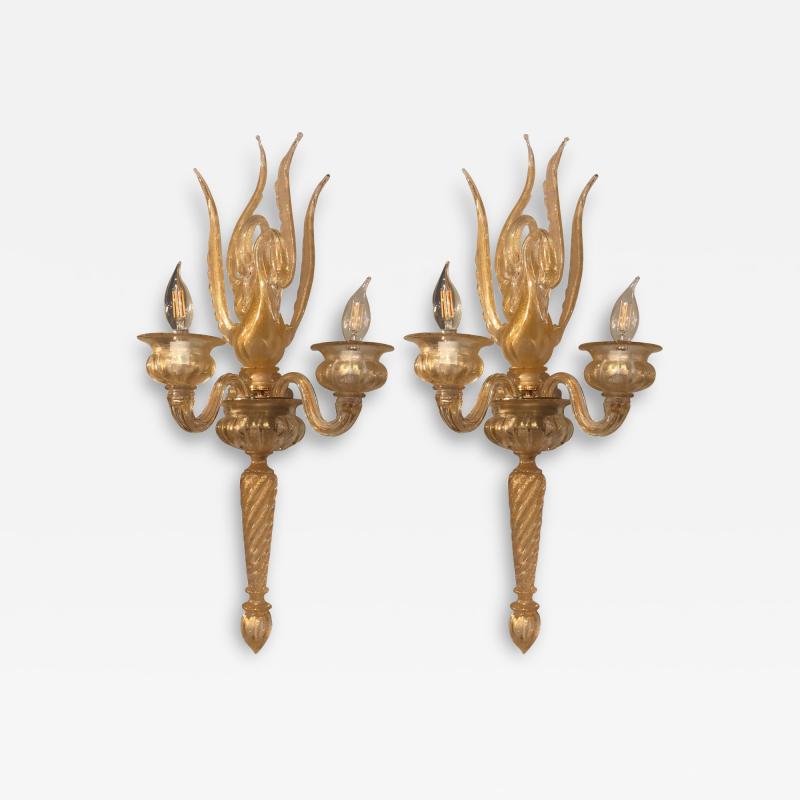 Archimede Seguso Archimede Seguso Barovier Toso Italian Mid Century Modern Swan Sconces