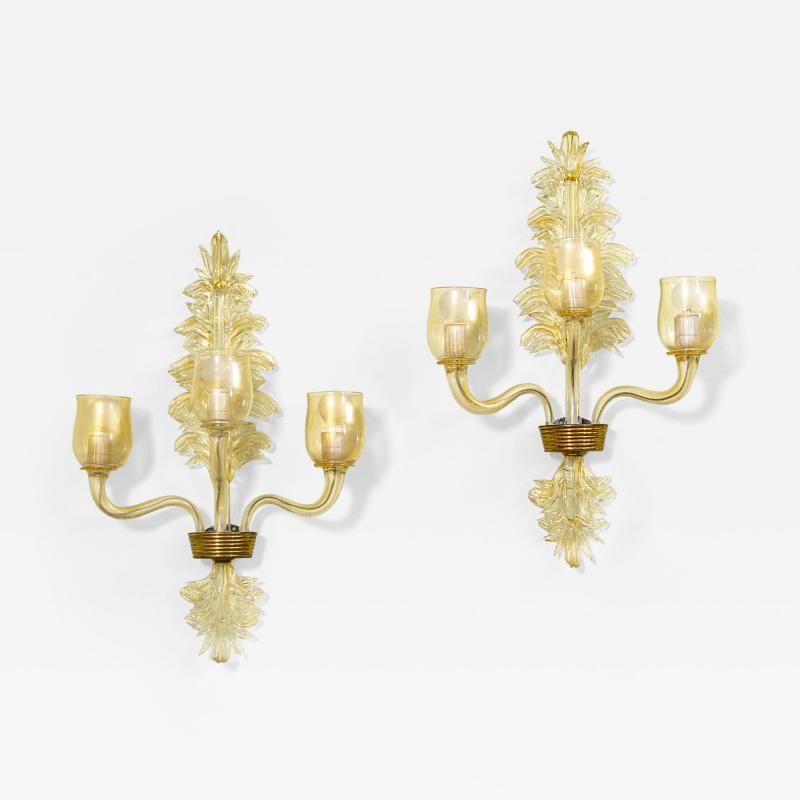 Archimede Seguso Archimede Seguso Pair of Wall Sconces in Murano Glass