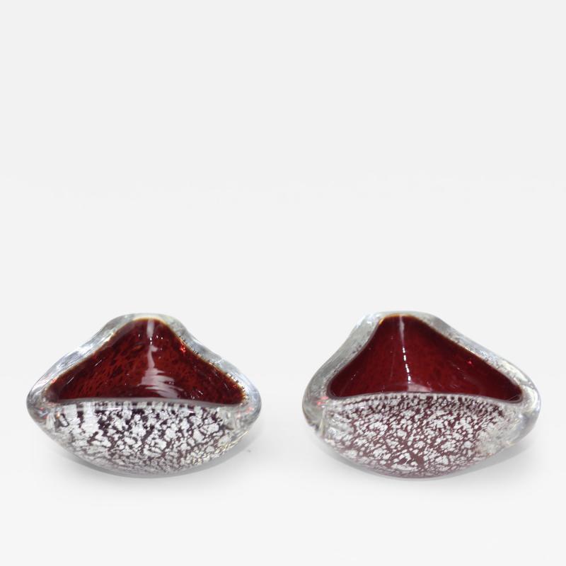 Archimede Seguso Archimede Seguso Ruby Red Glass Bowls with Silver Aventurine Fleck 1950 Italy