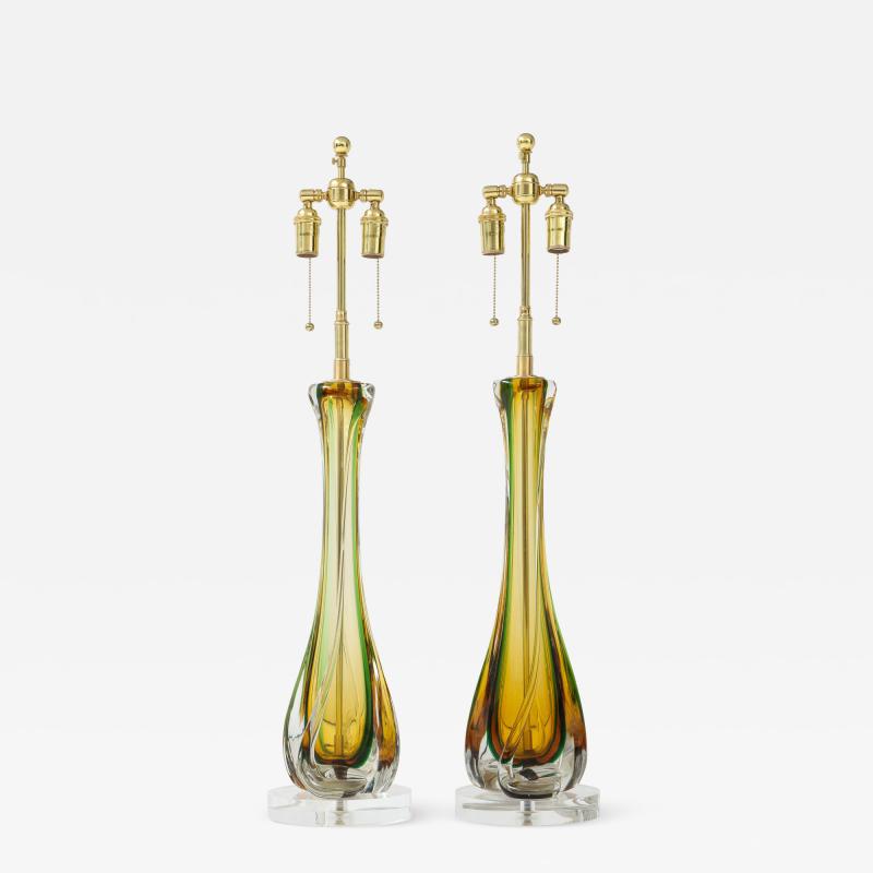 Archimede Seguso Pair of 1950s Large Murano Glass Lamps by Seguso