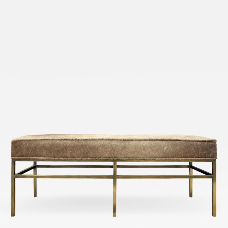 Architectural Bench in Pony Skin with Bronze Base 1970s