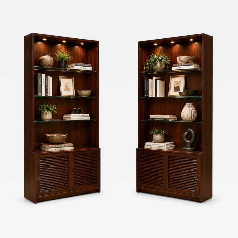 Architectural Brazilian Modern Style Bookcases in Aged Reclaimed Rosewood Pair