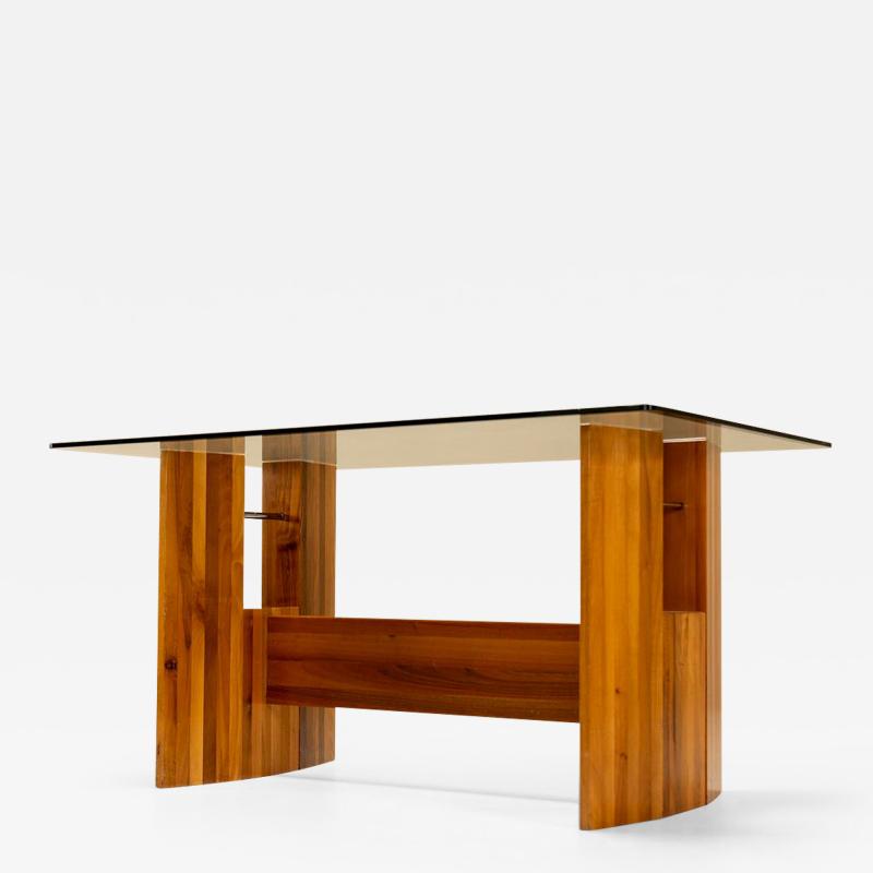 Architectural Table or Desk in Walnut and Glass Italy 1970s