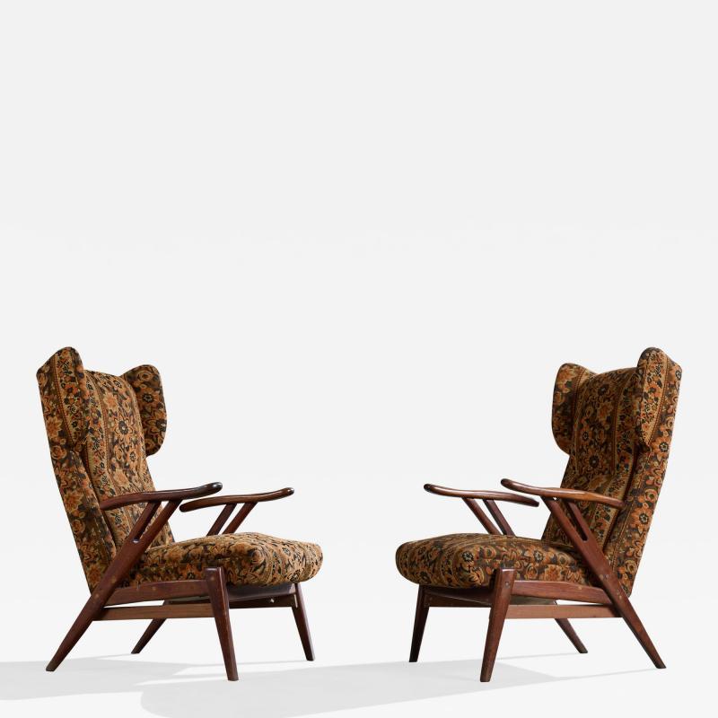 Argentine Designer Lounge Chairs with Wood and Fabric Argentina 1950s