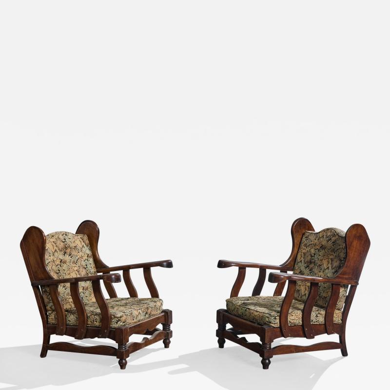 Argentine Designer Lounge Chairs with Wood and Fabric Argentina 1960s
