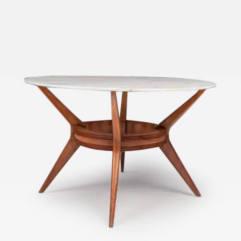 Ariberto Colombo Round Dining Table by Ariberto Colombo in Marble and Wood Italy 1950s