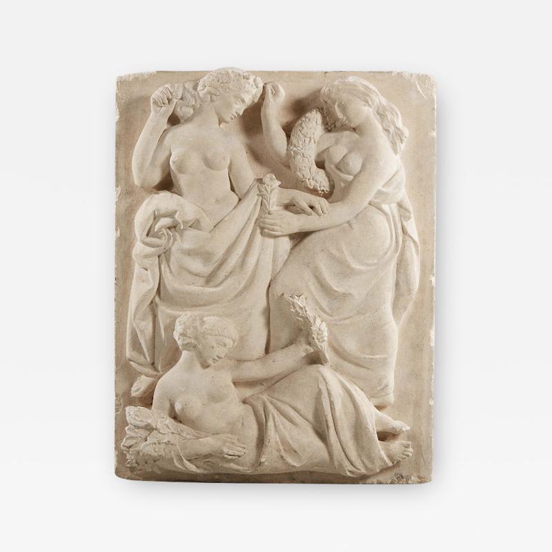 Aristide Maillol CARVED ART DECO WHITE STONE BAS RELIEF IN THE STYLE ARISTIDE MAILLOL