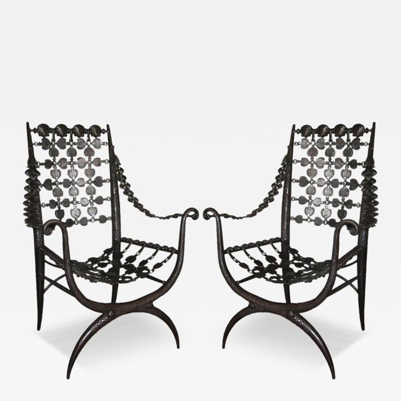 Armand Albert Rateau Pair French Modern Neoclassical Bronze Lounge Chairs Style Armand Albert Rateau