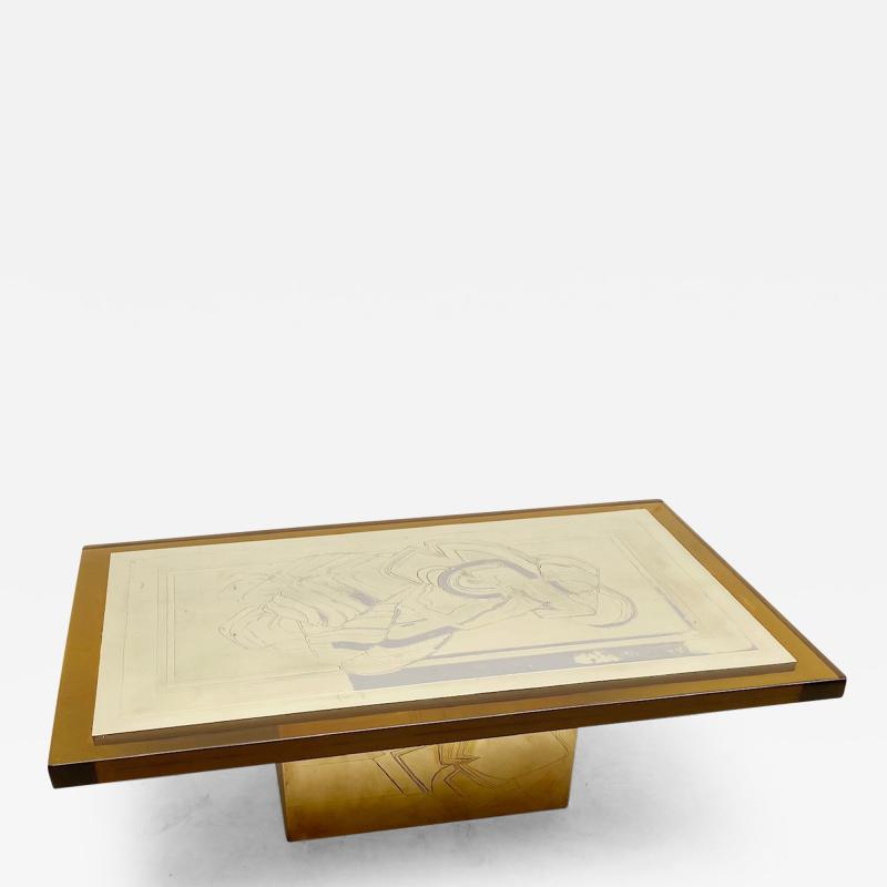 Armand Jonckers Mid Century Acid Etched Brass Abstraction Coffee Table by Armand Jonckers