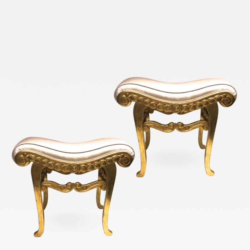 Armand Rateau Armand Rateau pair of gold leaf satin silk refined crafted wood stools
