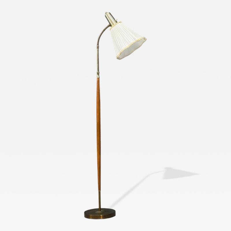 Armaturhantverk Tibro Floor Lamp Teak Brass Silk Sweden 1960s