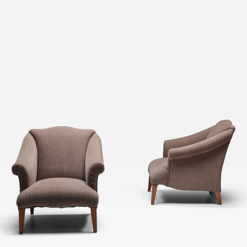 Armchair in Striped Upholstery Wooden Legs Europe circa 1950s