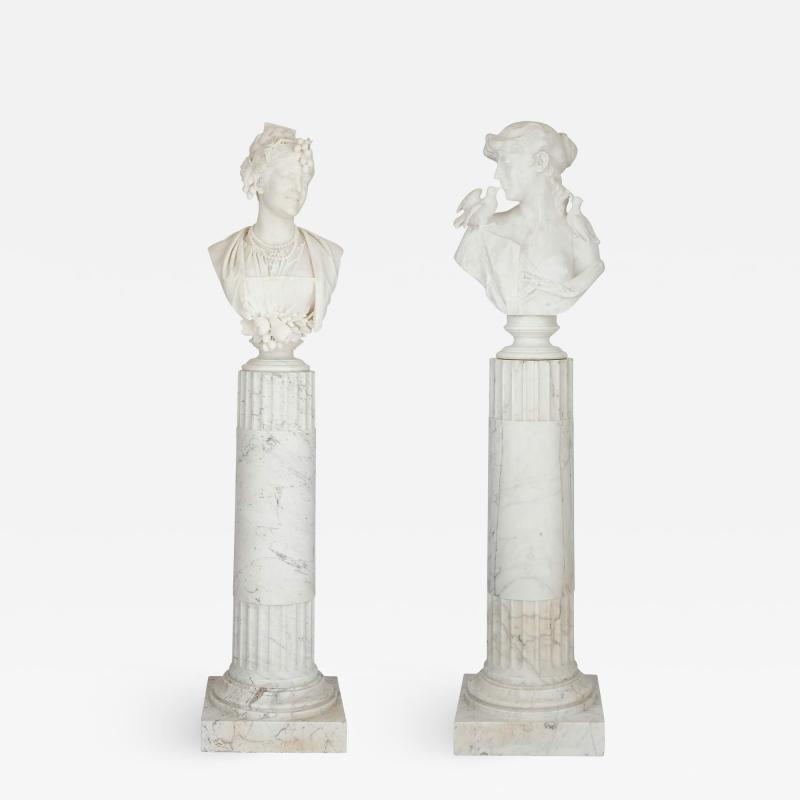 Arnaldo Fazzi Pair of carved marble busts on stands by Italian sculptor Arnaldo Fazzi