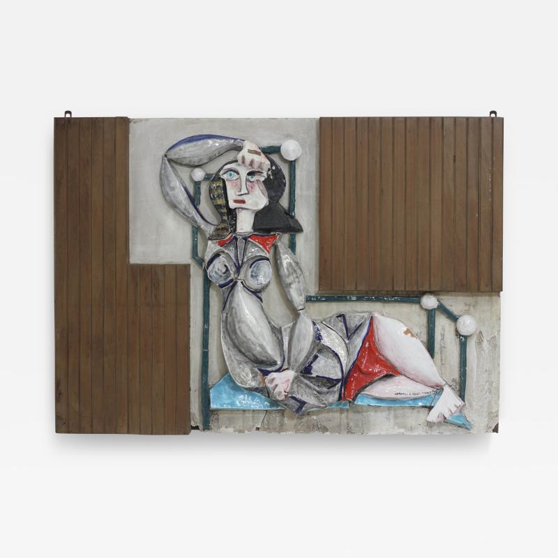 Arnaldo Miniati Ceramic and Wood Wall Patel by Arnaldo Miniati 1954 Italy