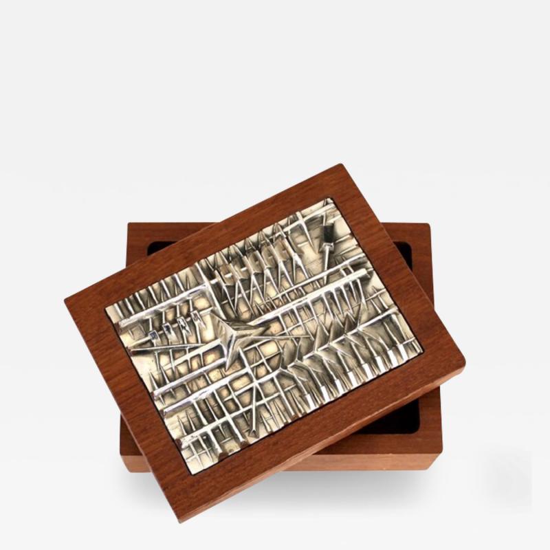 Arnaldo Pomodoro ARNALDO POMODORO ITALIAN SILVER PLATED BRONZE SCULPTURAL TOP AND TEAK BOX